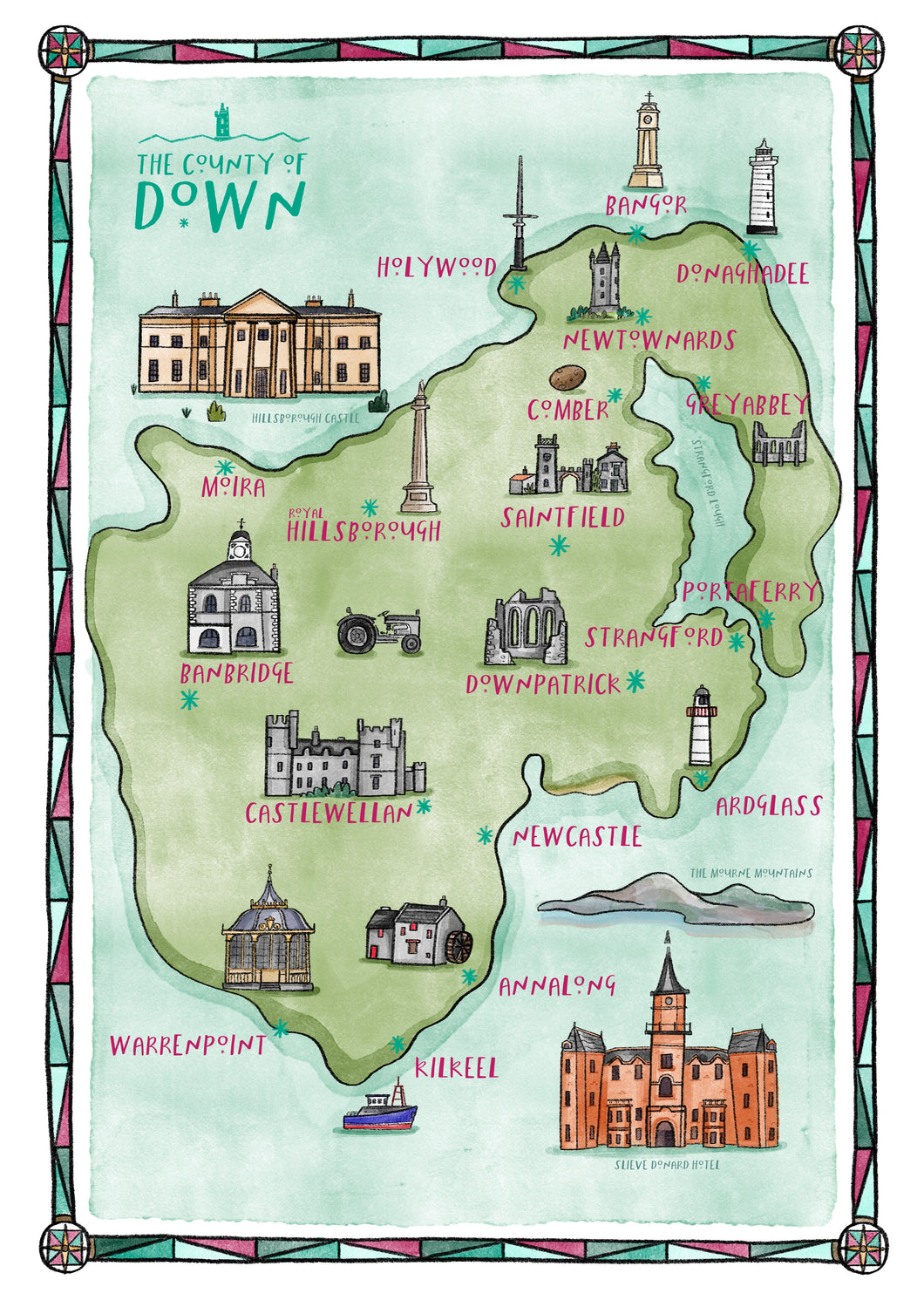 Northern Ireland County Down Map Wall art print – PeterPaintsPictures